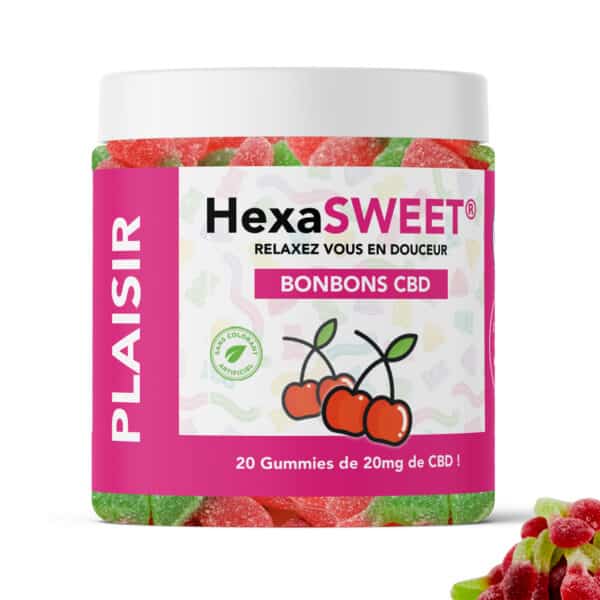 Boite de 20 bonbons CBD broad spectrum 20 mg cerise HexaSweet